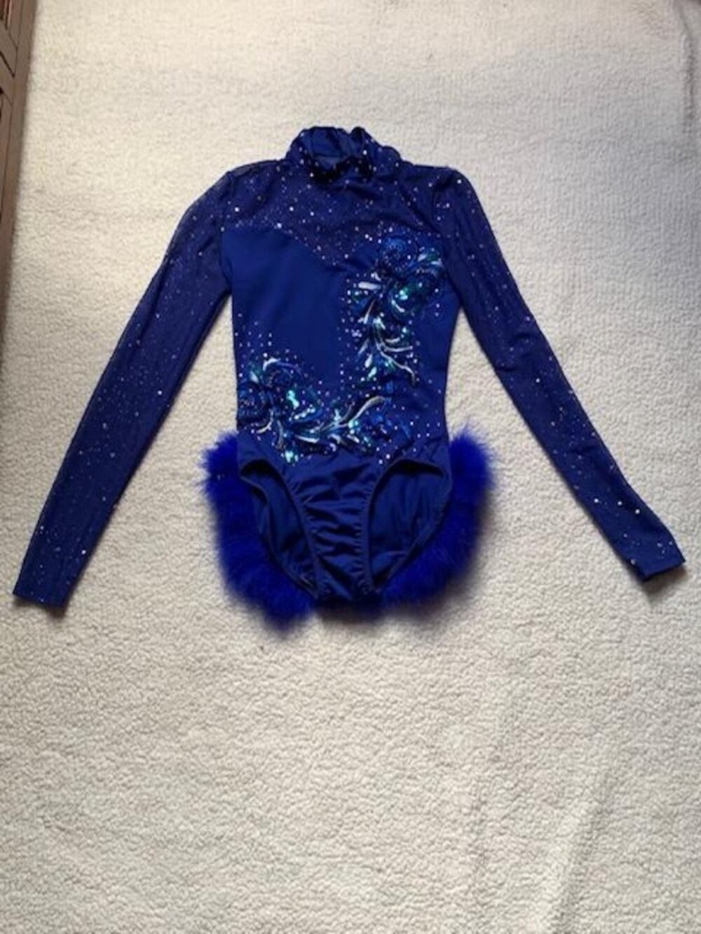 Blue long sleeved leo style dance costume